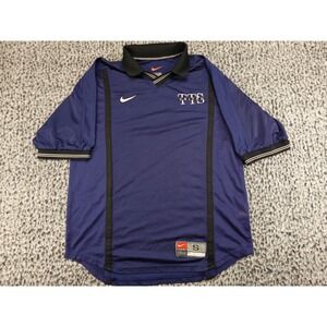 Nike TTS United Soccer Jersey Mens Small Navy Blue Short Sleeve V-Neck Polo Logo